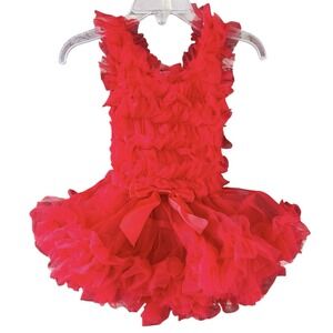 POPATU Red‎ Tutu Dress Ruffles Bodysuit Size 12 Months Diaper Snaps Holiday New